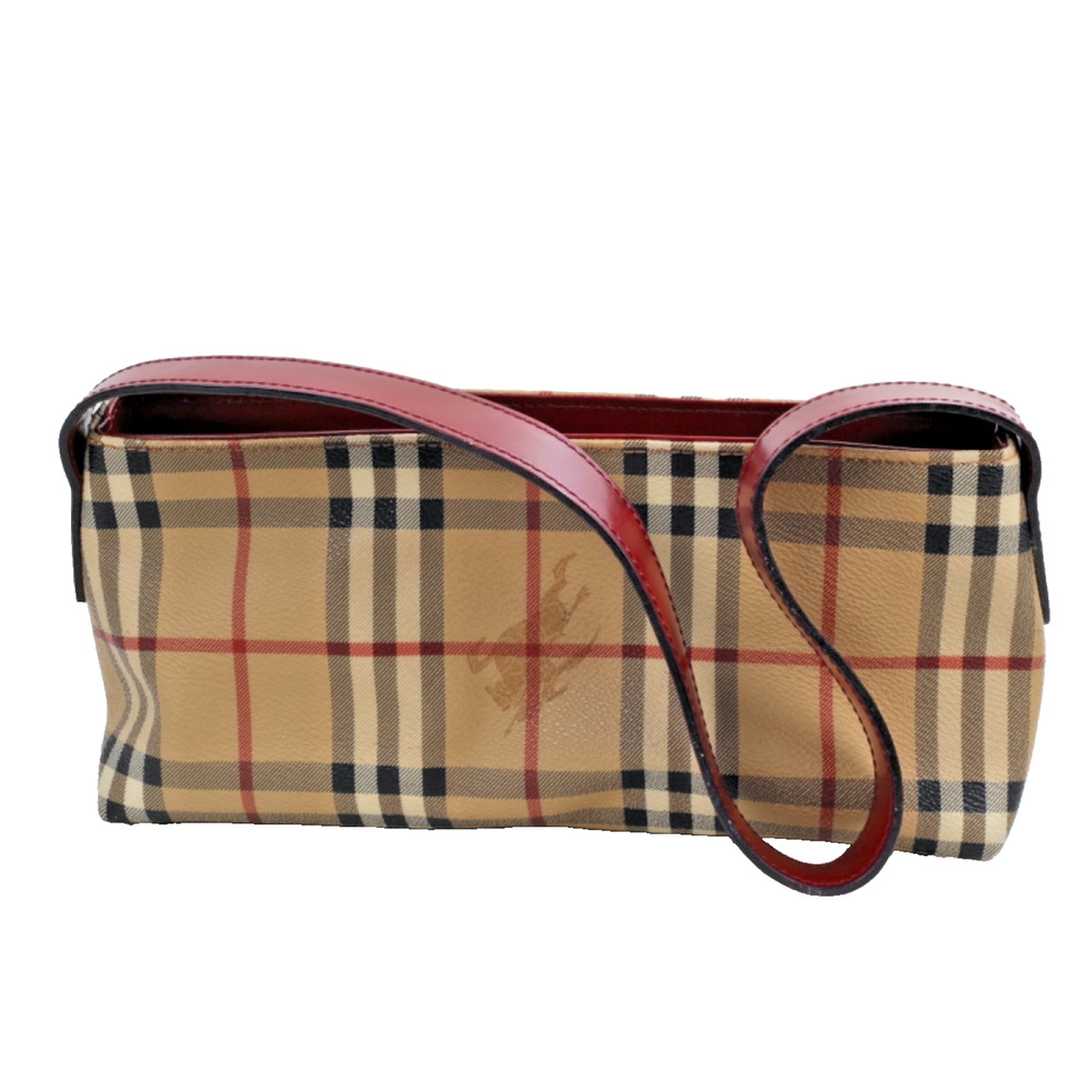 Burberry Beige Haymarket Check Coated Canvas Small Zipper Shoulder Bag Purse